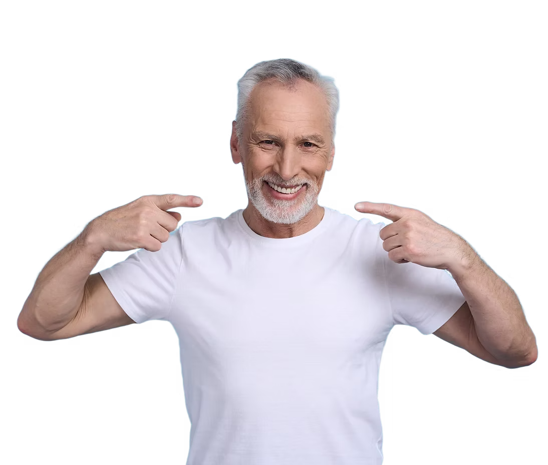 caucasian-gray-haired-bearded-senior-man-points-his-beautiful-smile-isolated-blue-backgrou